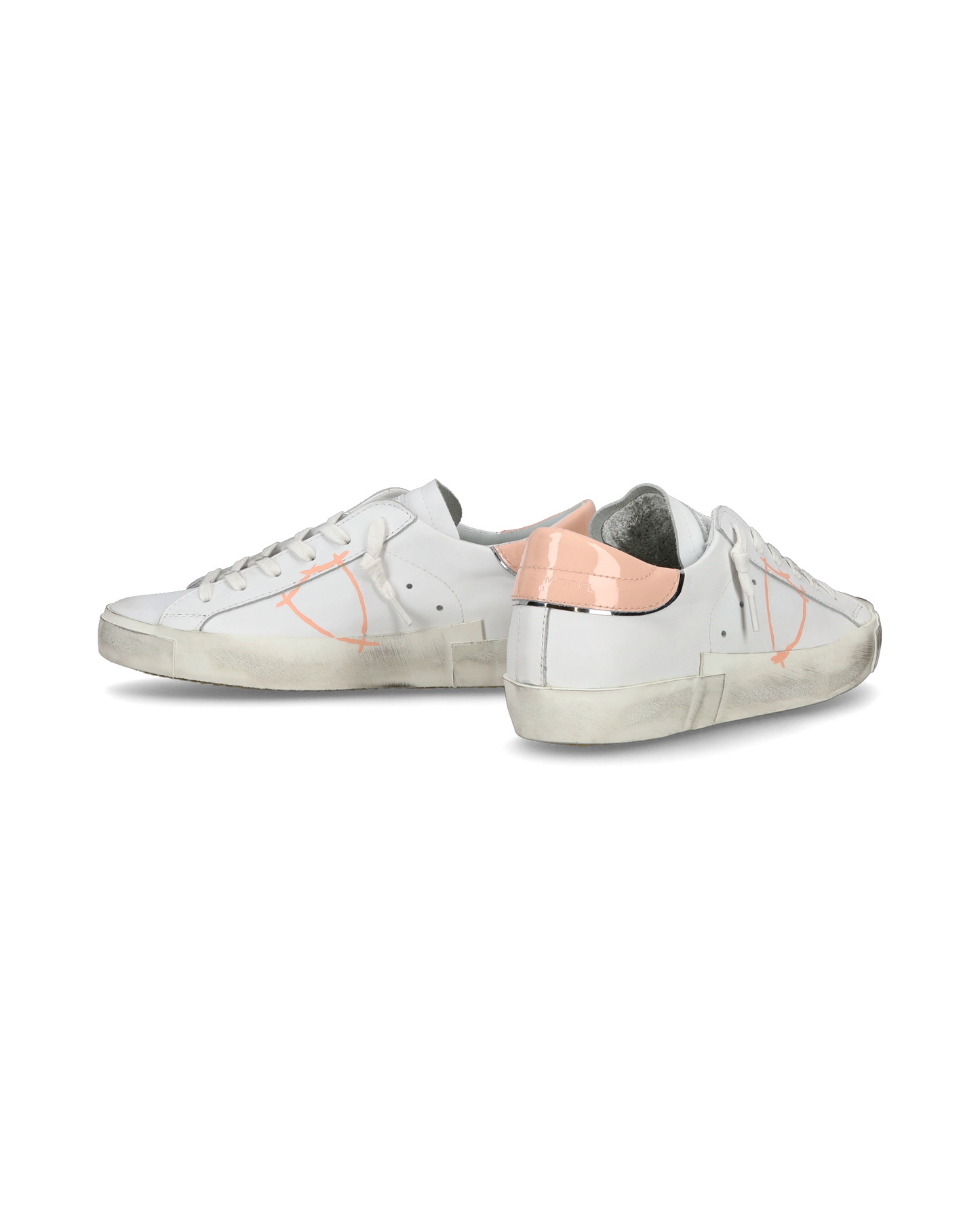 Baskets casual Prsx femme en cuir, blanc et rose