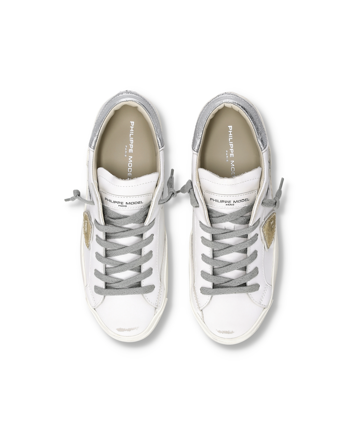 Baskets Prsx Femme, Blanc et Argent Métallisé