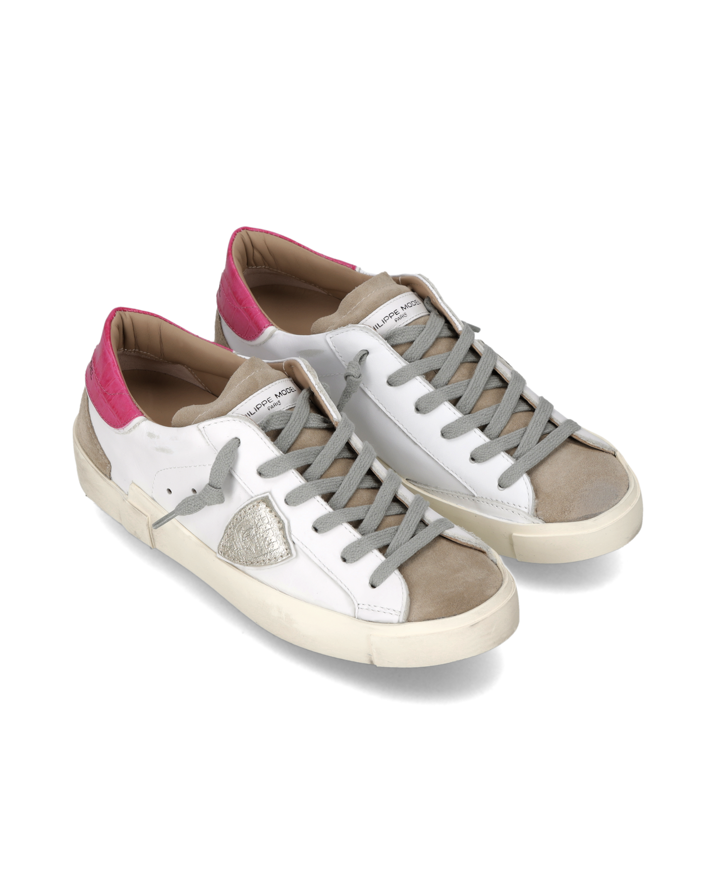 Baskets Prsx Femme, Blanc Fuchsia et Gris Taupe