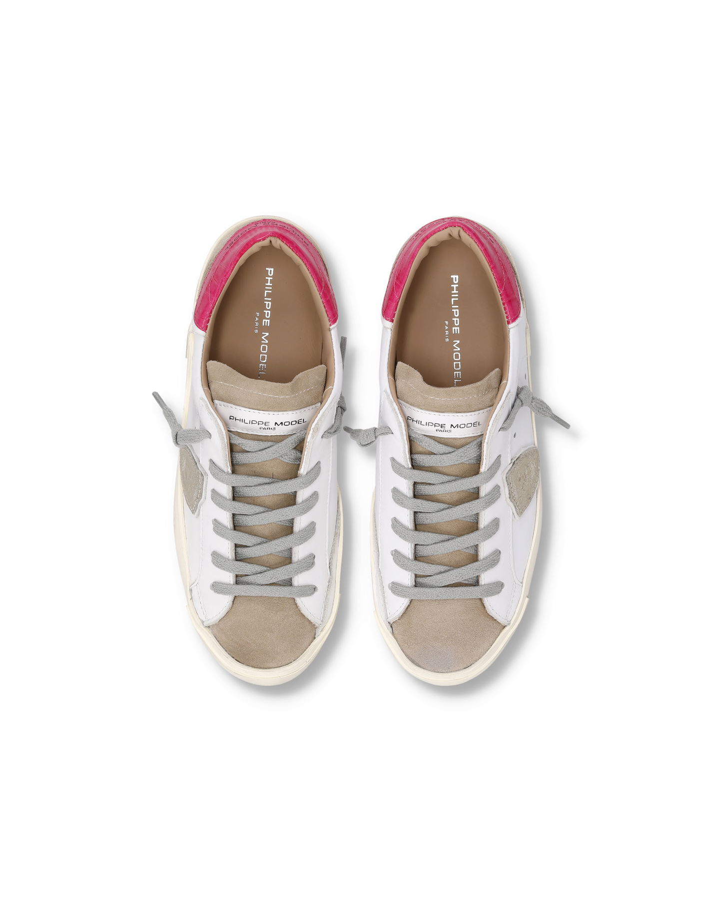 Baskets Prsx Femme, Blanc Fuchsia et Gris Taupe