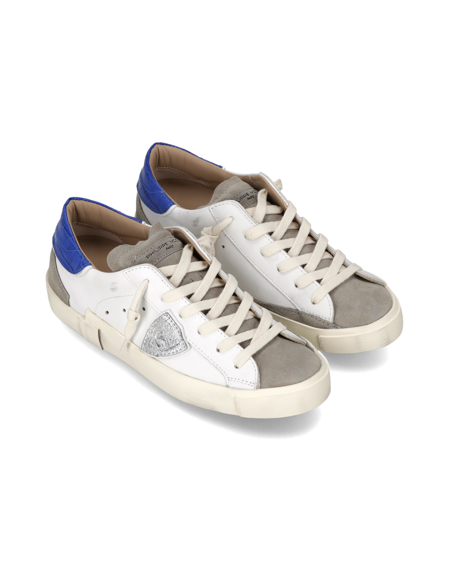 Baskets Prsx Femme, Blanc Bleu et Gris Taupe