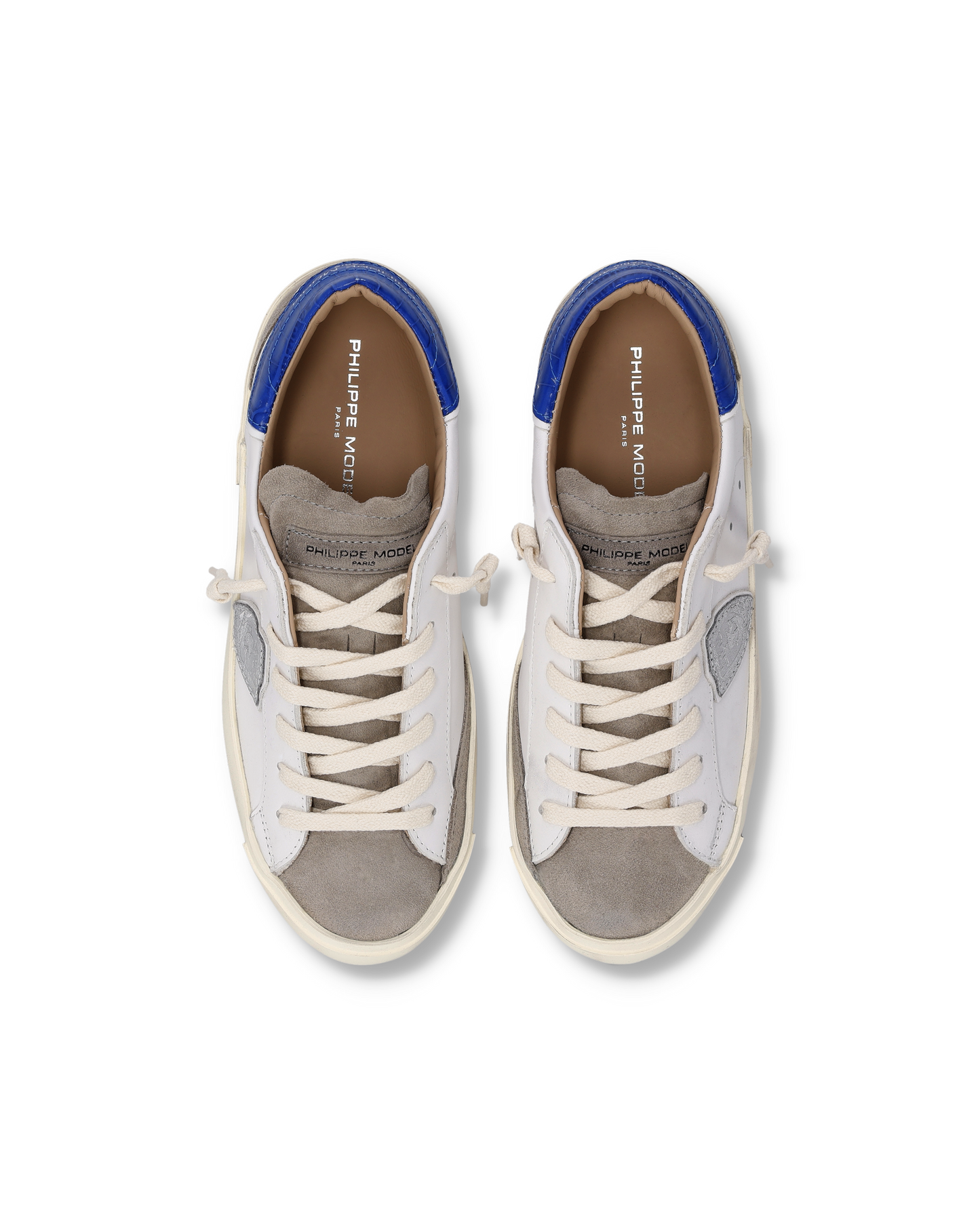 Baskets Prsx Femme, Blanc Bleu et Gris Taupe