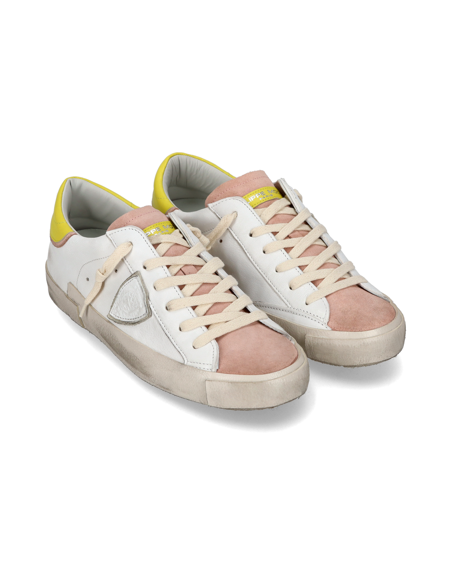 Baskets casual Prsx femme en cuir, jaune et rose