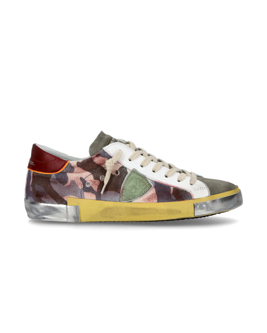 Sneaker casual Prsx da uomo in pelle stampata - Bordeaux e verde