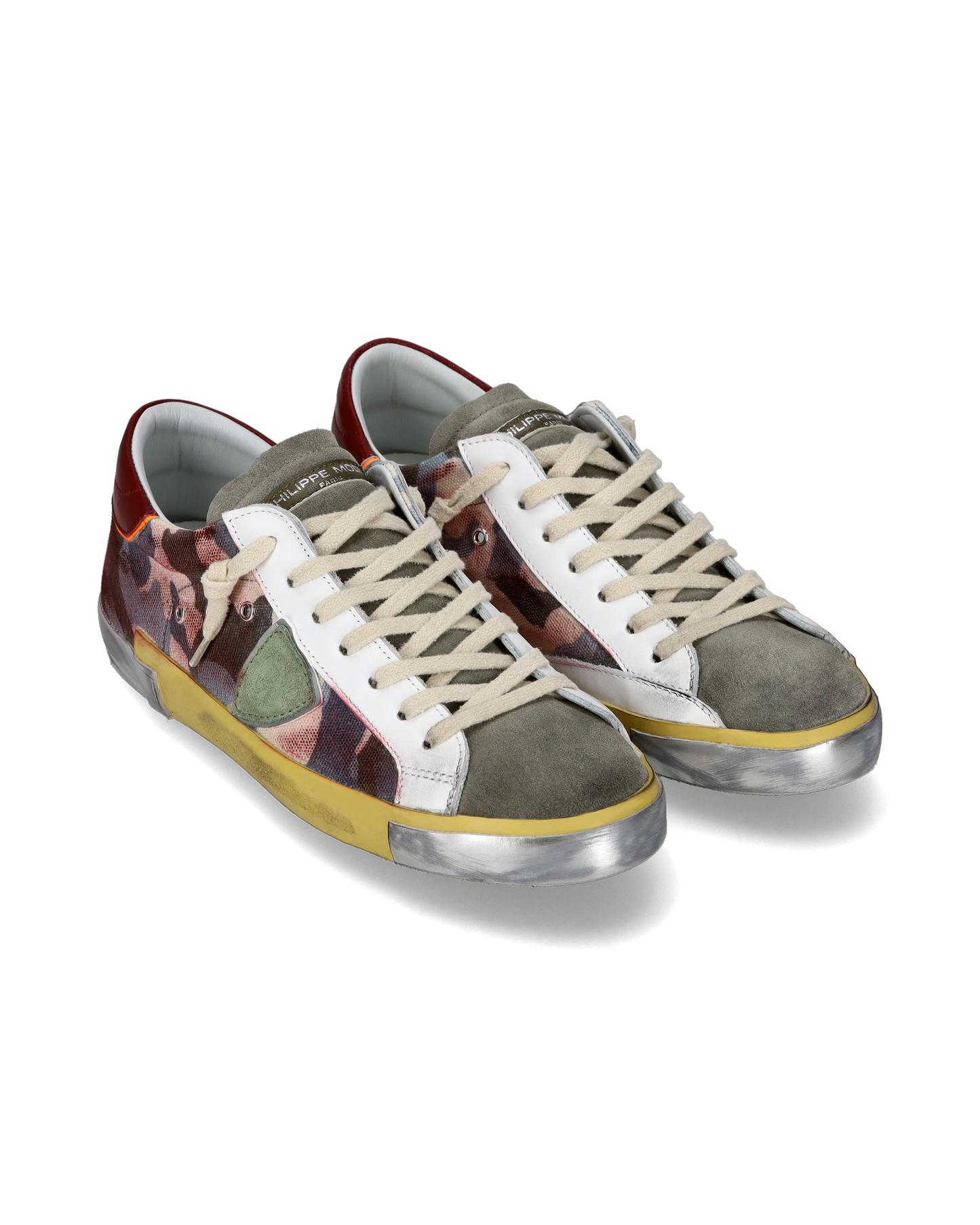 Sneaker casual Prsx da uomo in pelle stampata - Bordeaux e verde