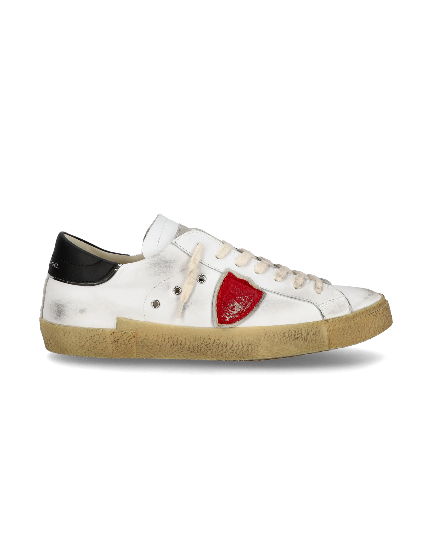 Baskets casual Prsx homme en cuir, blanc et rouge