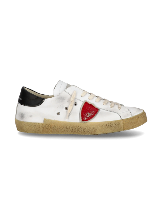 Baskets casual Prsx homme en cuir, blanc et rouge