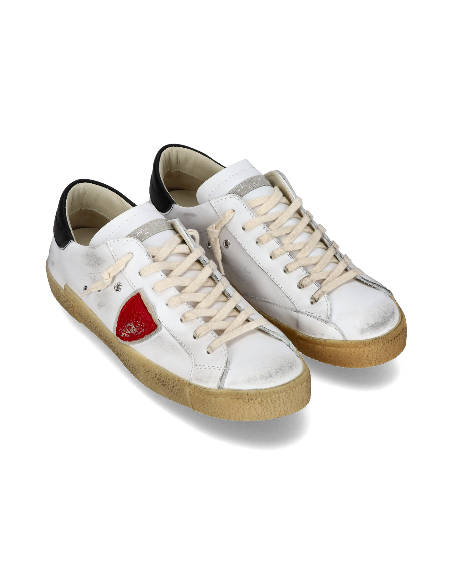 Baskets casual Prsx homme en cuir, blanc et rouge