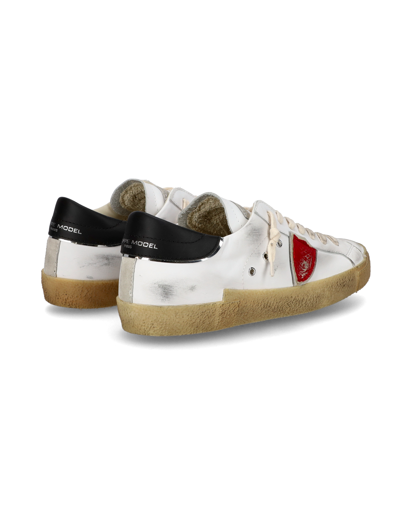 Baskets casual Prsx homme en cuir, blanc et rouge