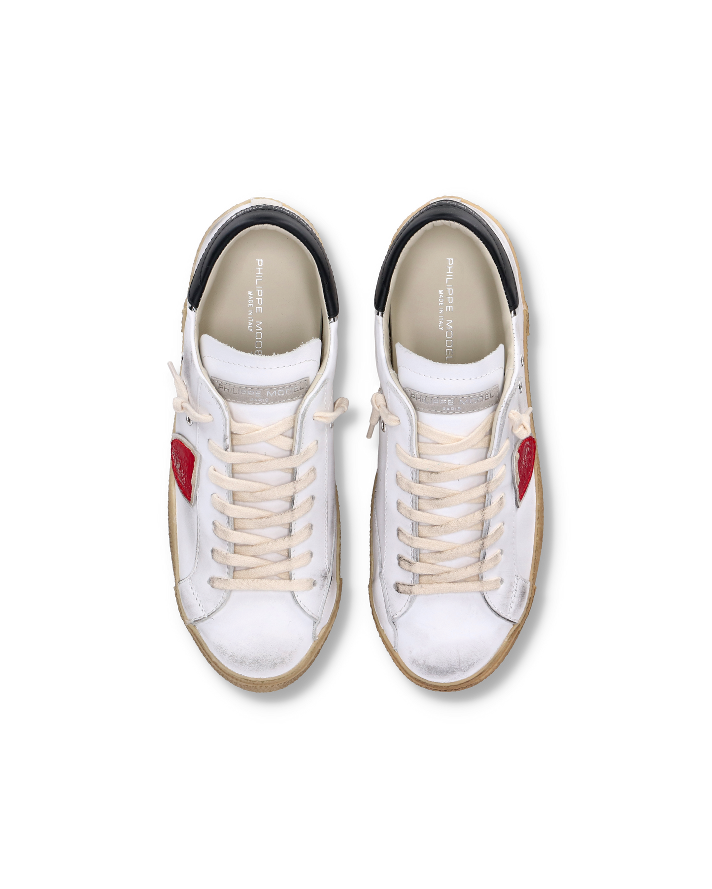 Baskets casual Prsx homme en cuir, blanc et rouge