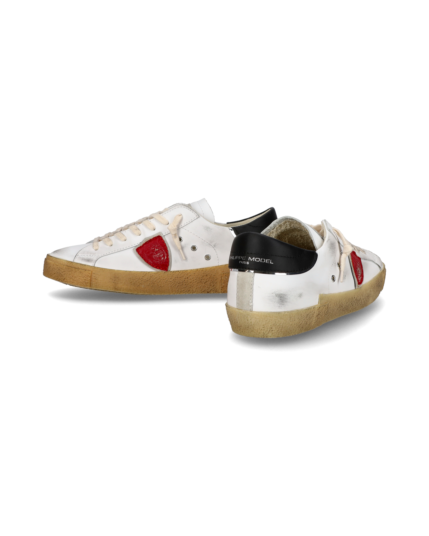 Baskets casual Prsx homme en cuir, blanc et rouge