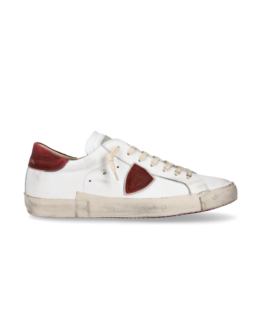 Baskets casual Prsx homme en cuir, blanc et rouge