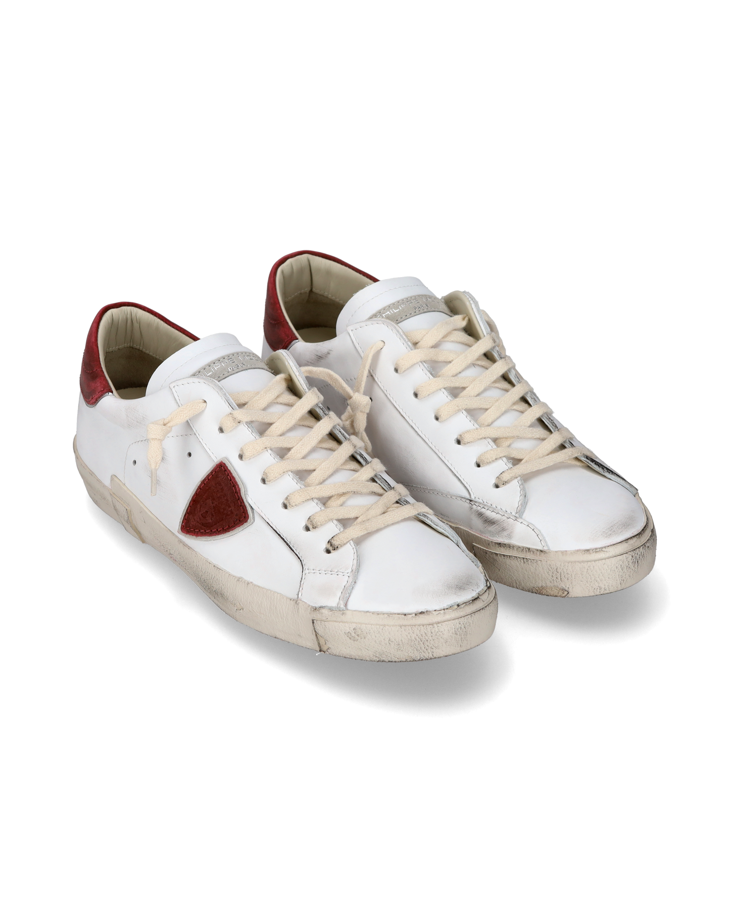 Baskets casual Prsx homme en cuir, blanc et rouge