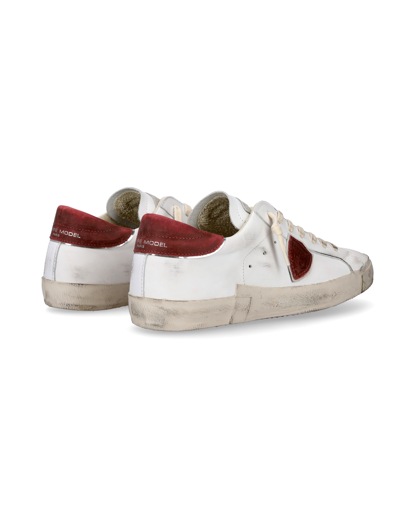 Baskets casual Prsx homme en cuir, blanc et rouge