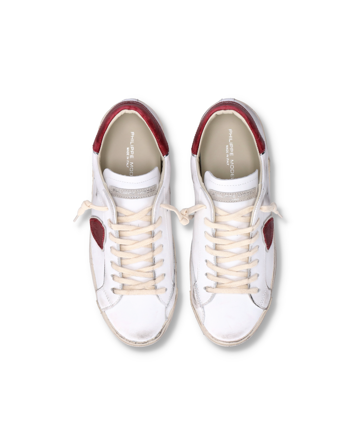 Baskets casual Prsx homme en cuir, blanc et rouge