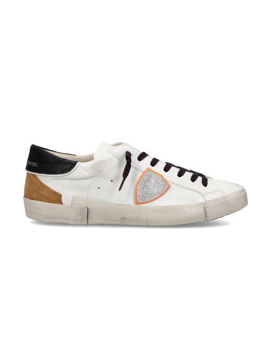 Baskets Prsx Homme, Blanc Noir et Cognac