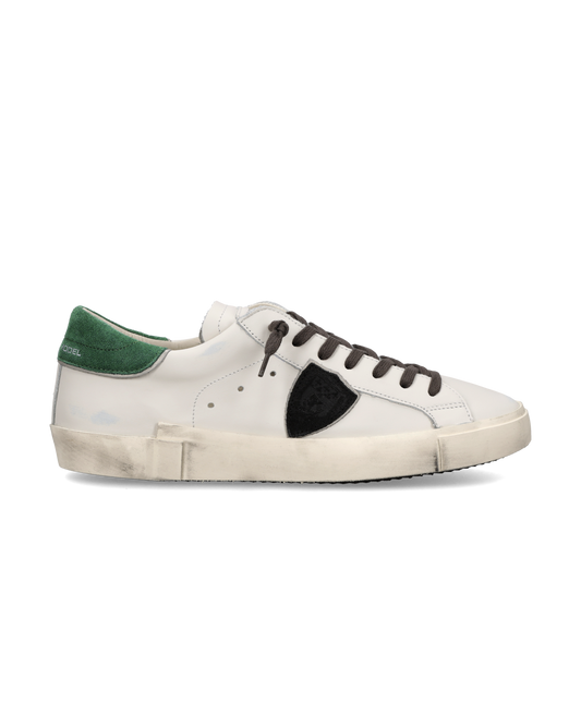 Baskets Prsx Homme avec un Empiècement en Daim lisse, Blanc Vert Bouteille