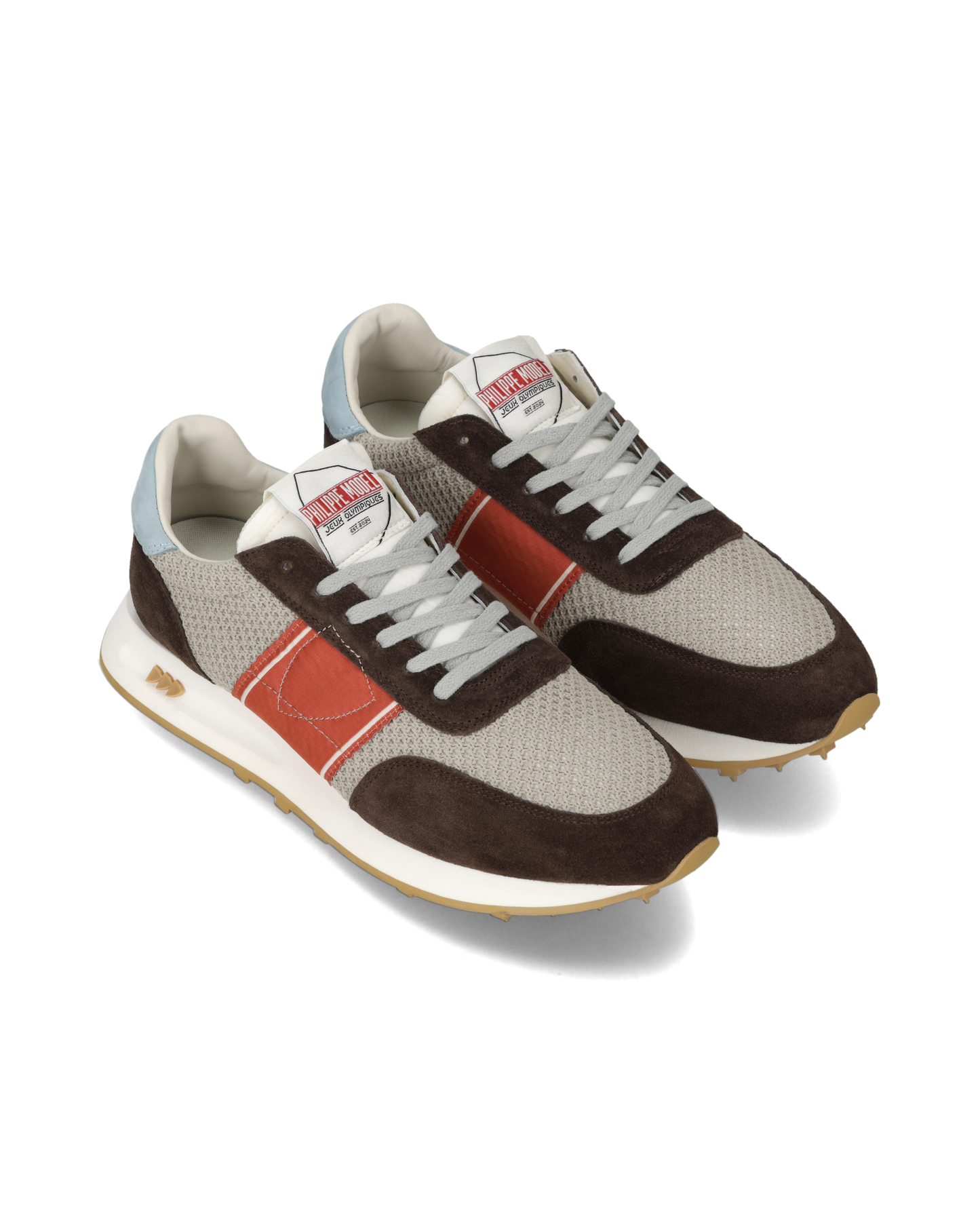 Baskets Running Tour Homme, Beige Marron et Rouge