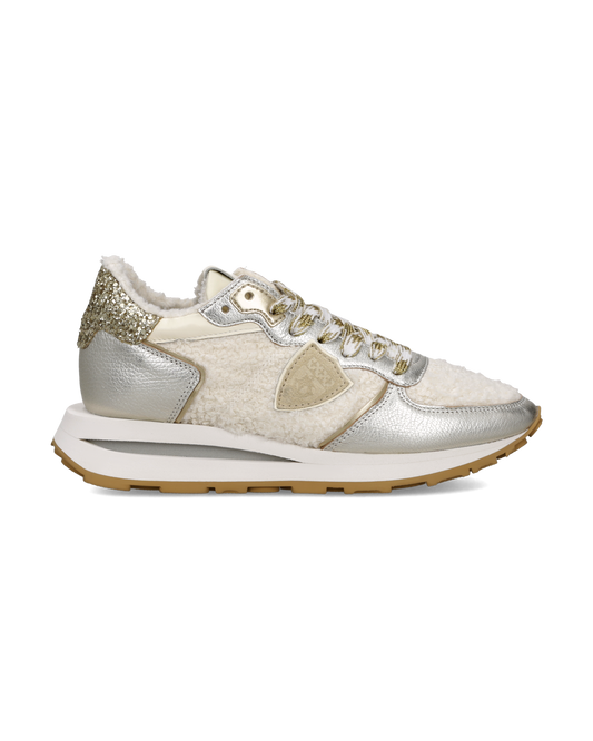 Sneakers Tropez Haute Donna con tomaia in Faux Fur, Bianco Argento