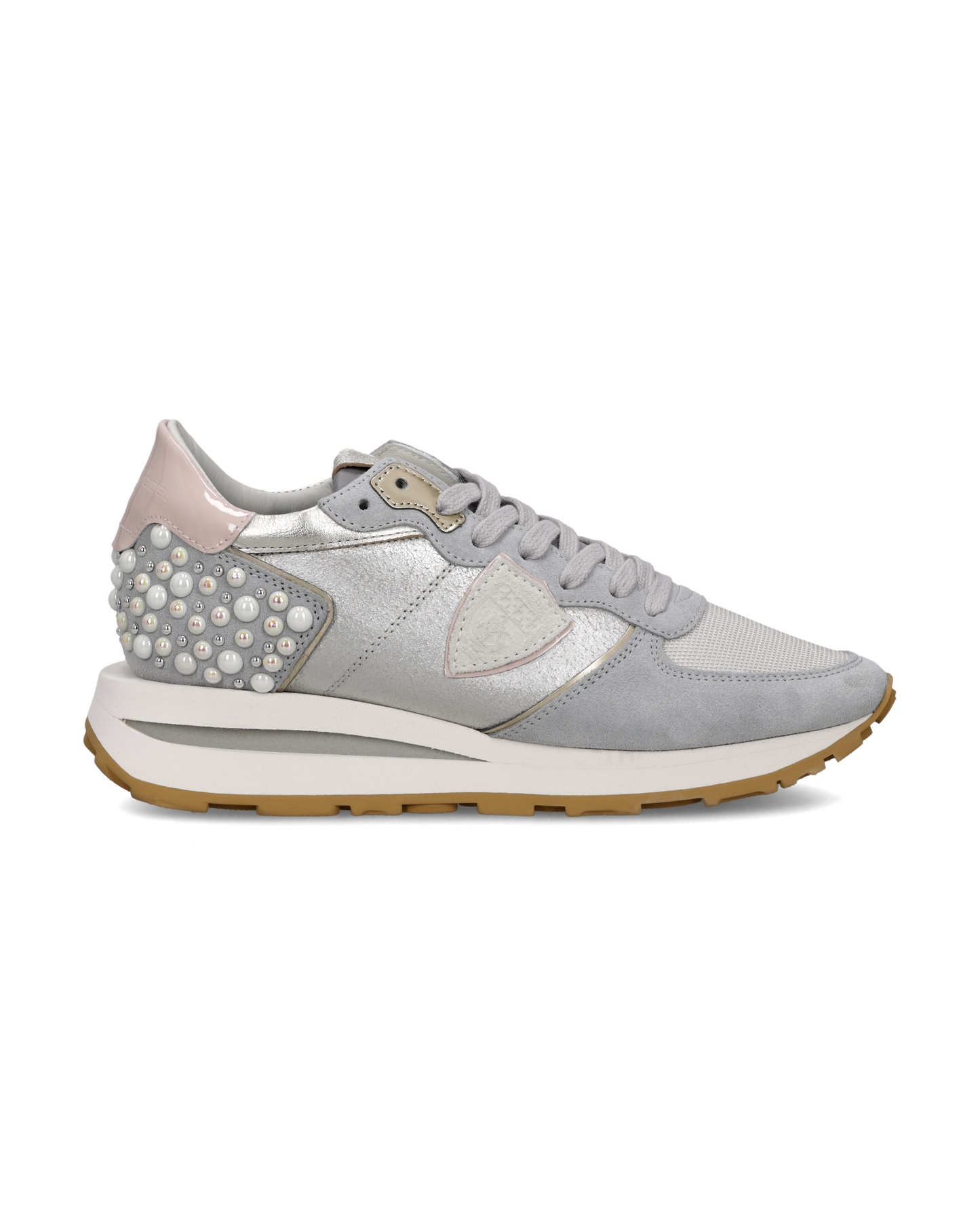 Sneakers Tropez Haute Donna, Argento Rosa con perle