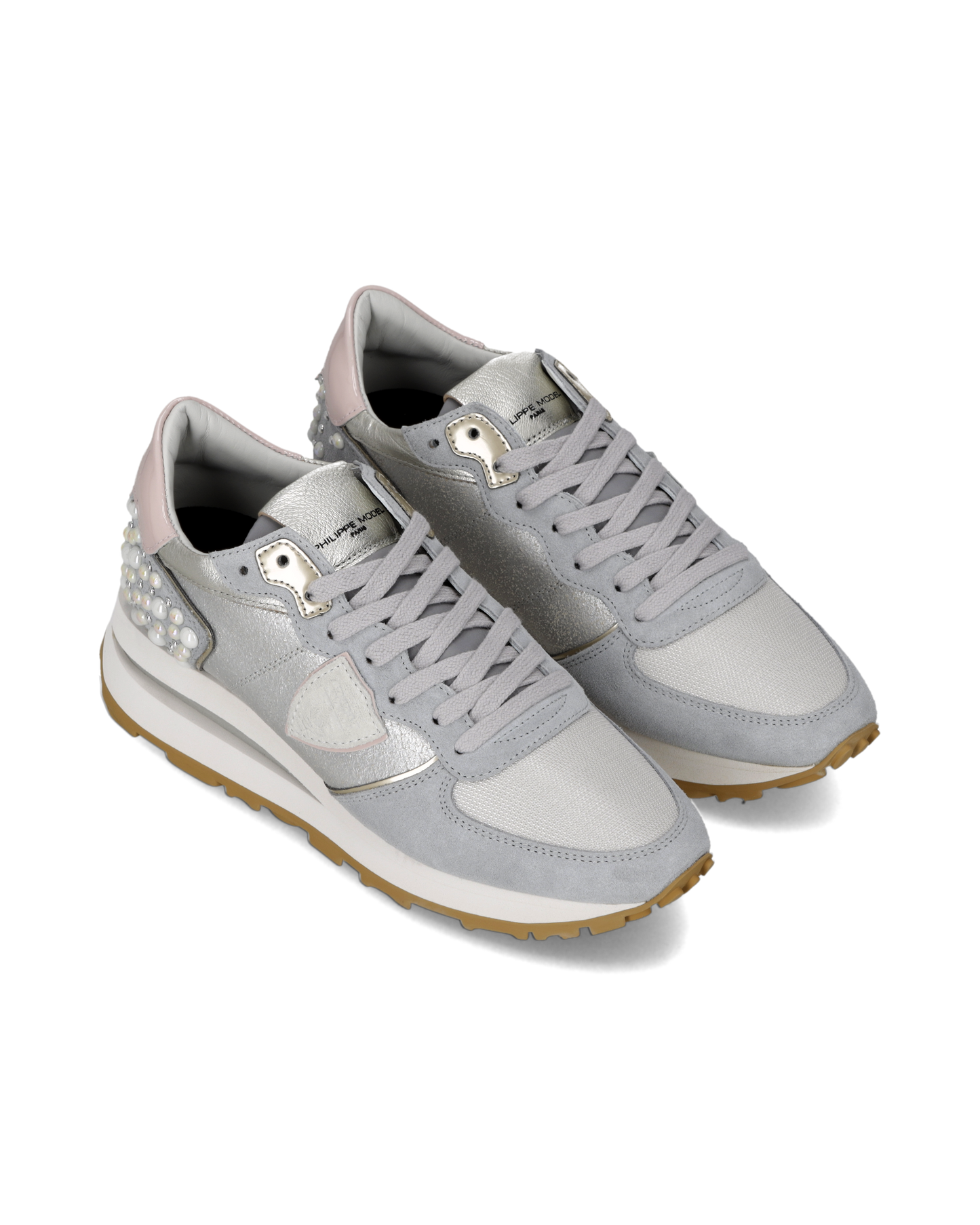 Sneakers Tropez Haute Donna, Argento Rosa con perle