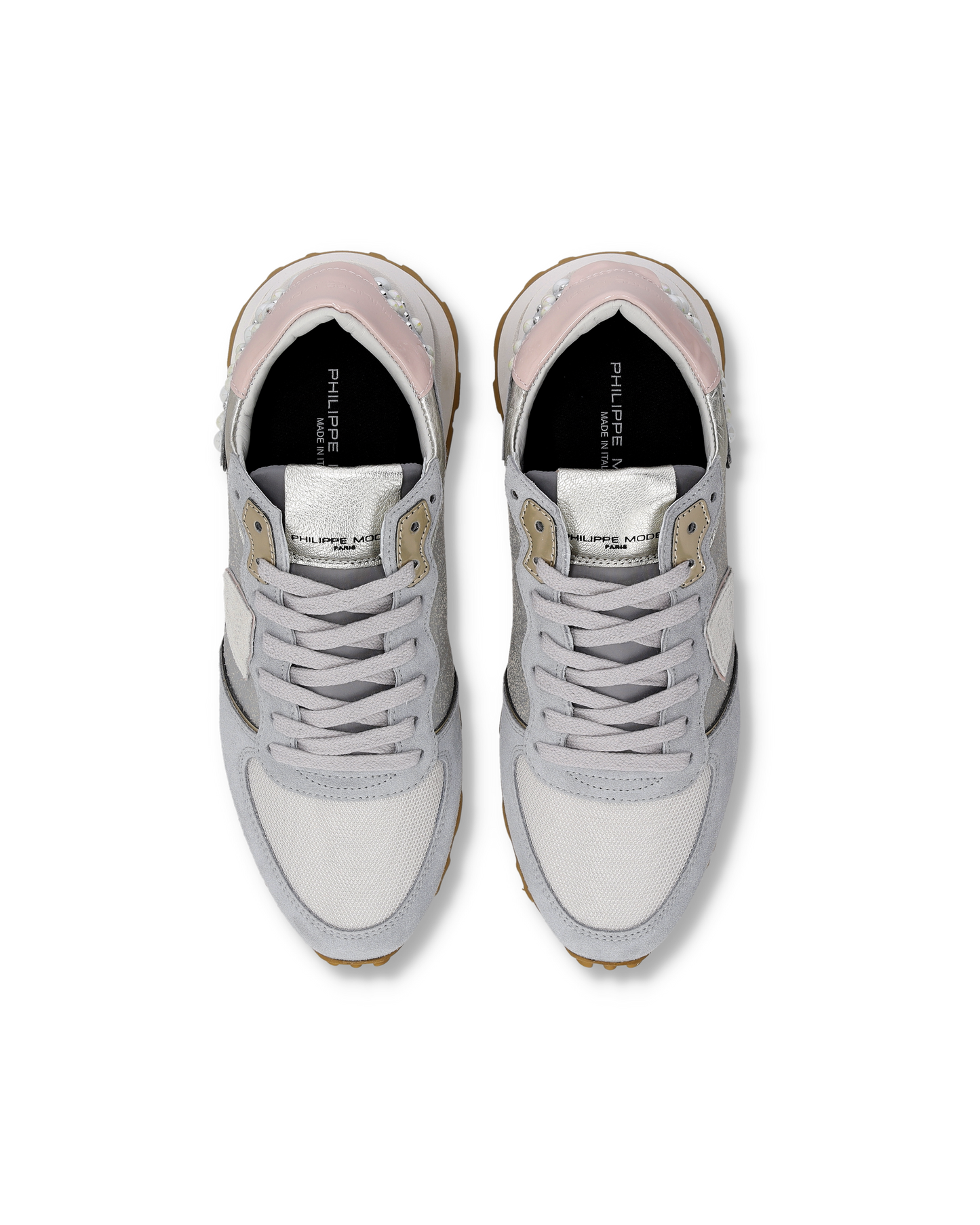 Sneakers Tropez Haute Donna, Argento Rosa con perle