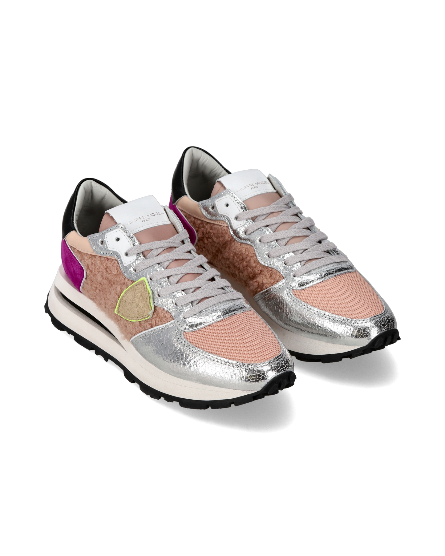 Baskets casual Trpx Haute femme en suède, argent et rose