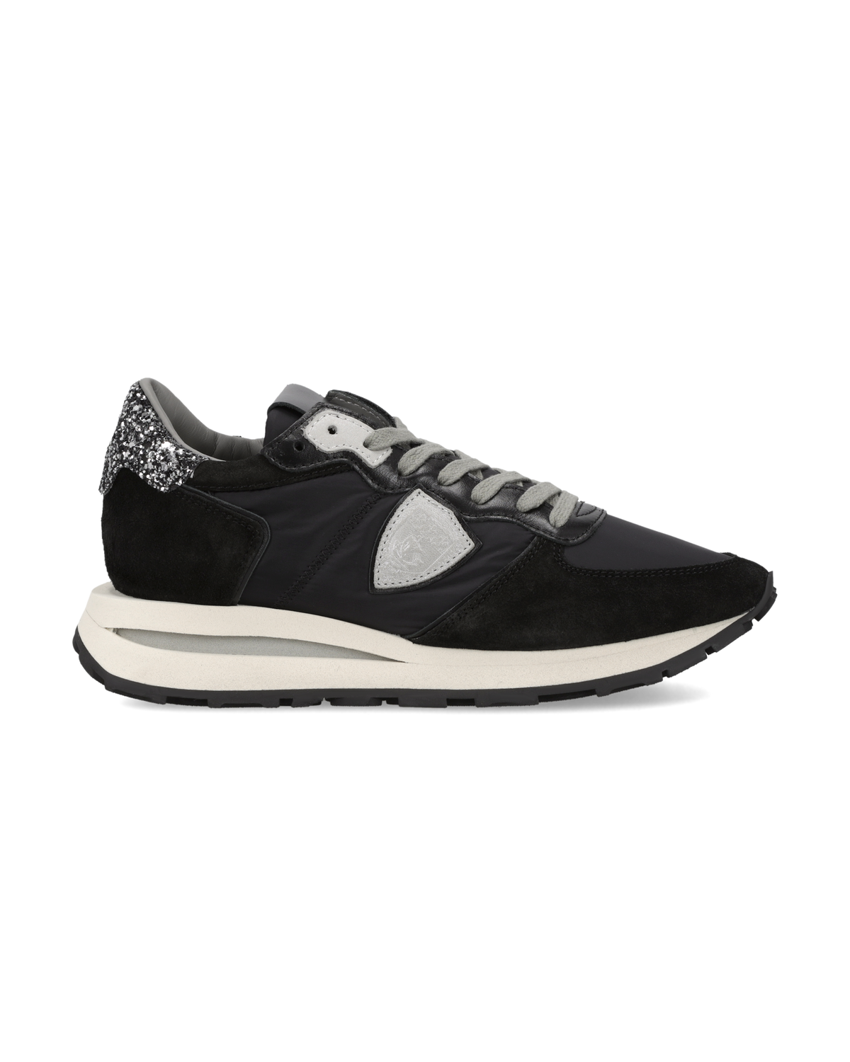 Sneakers Tropez Haute Donna con Spoiler Glitterato, Nero Argento