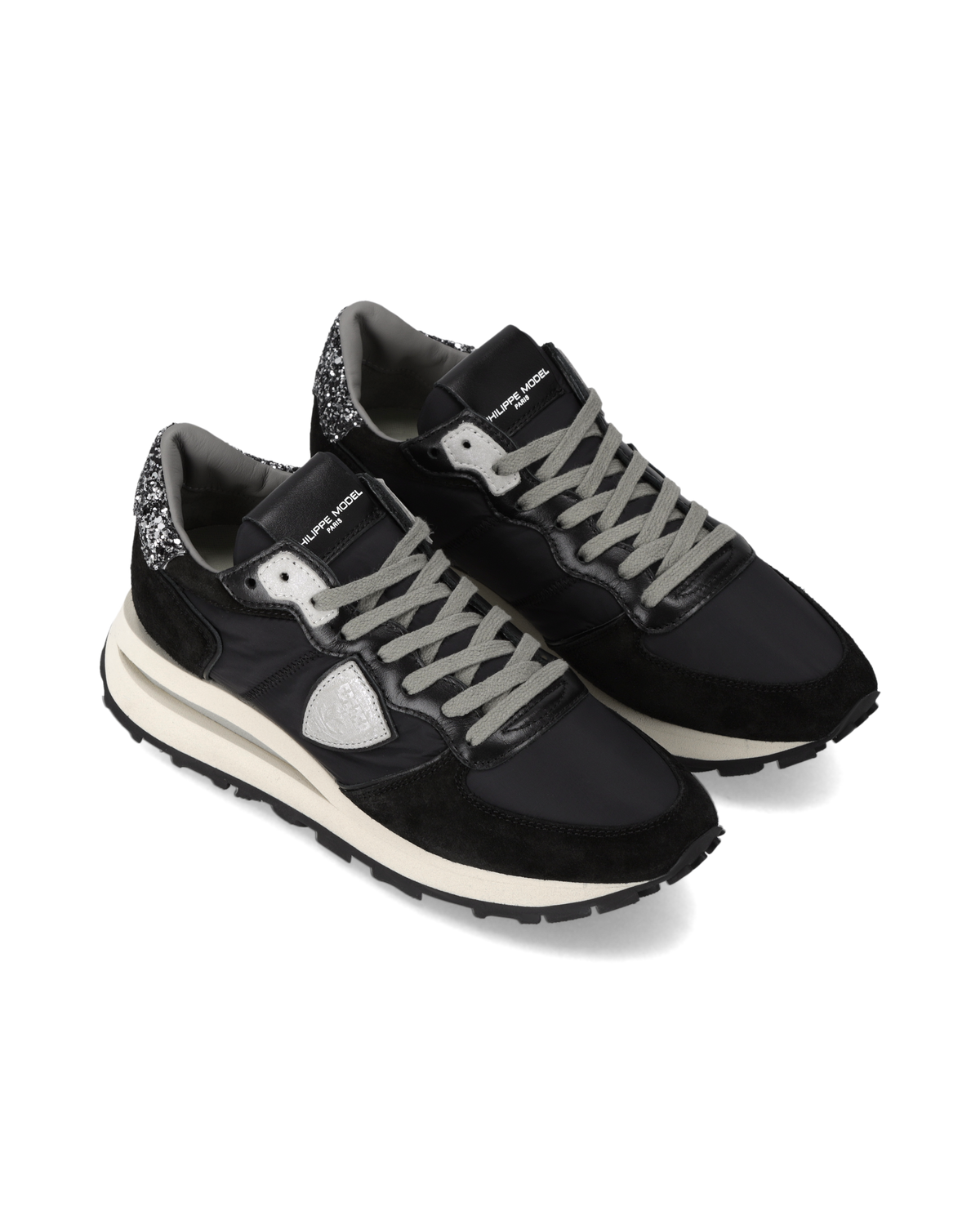 Sneakers Tropez Haute Donna con Spoiler Glitterato, Nero Argento