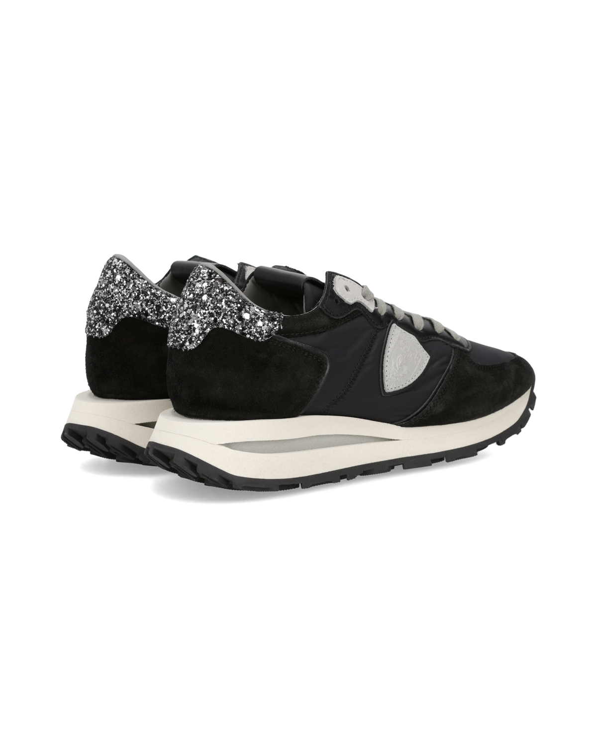 Sneakers Tropez Haute Donna con Spoiler Glitterato, Nero Argento