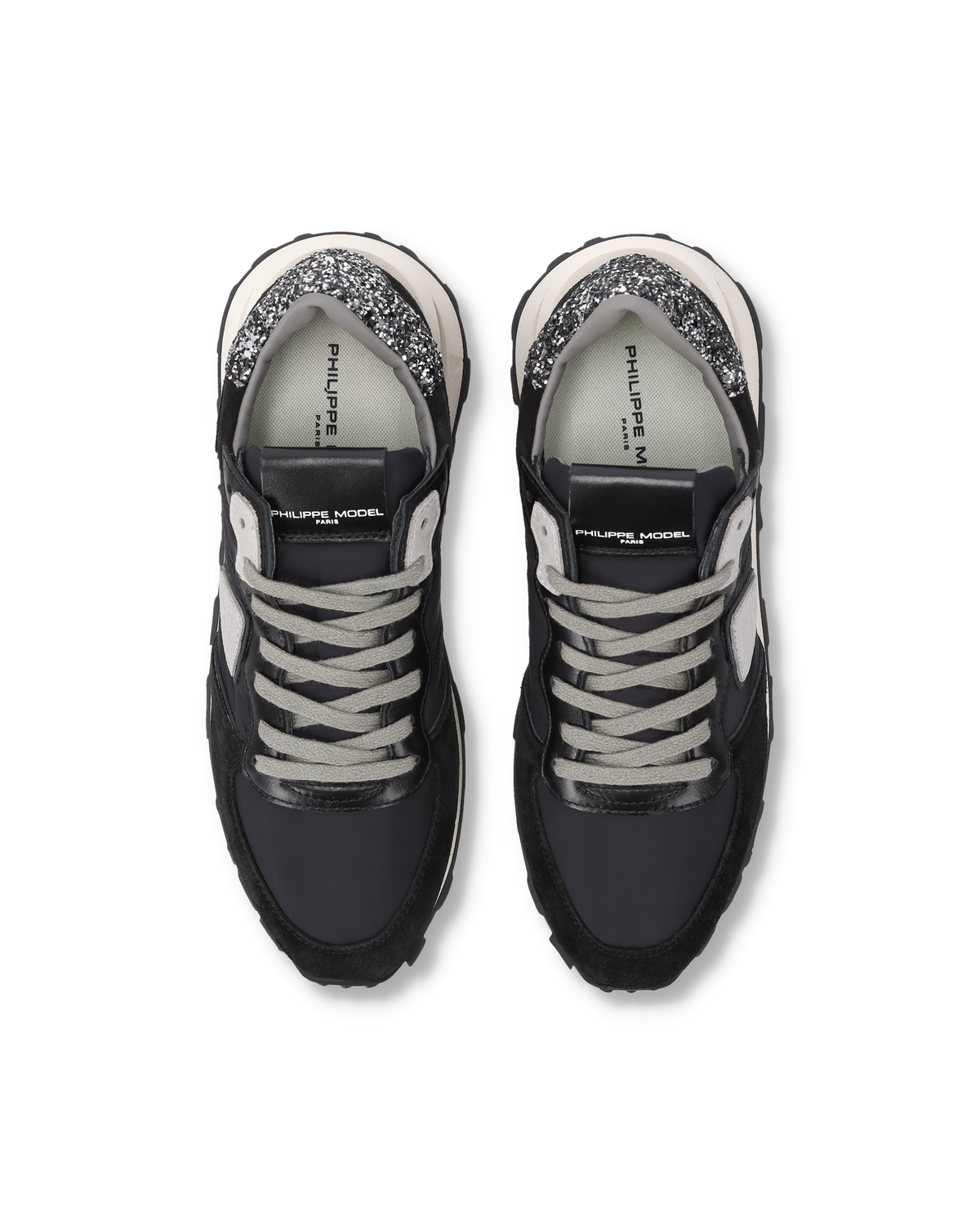 Sneakers Tropez Haute Donna con Spoiler Glitterato, Nero Argento