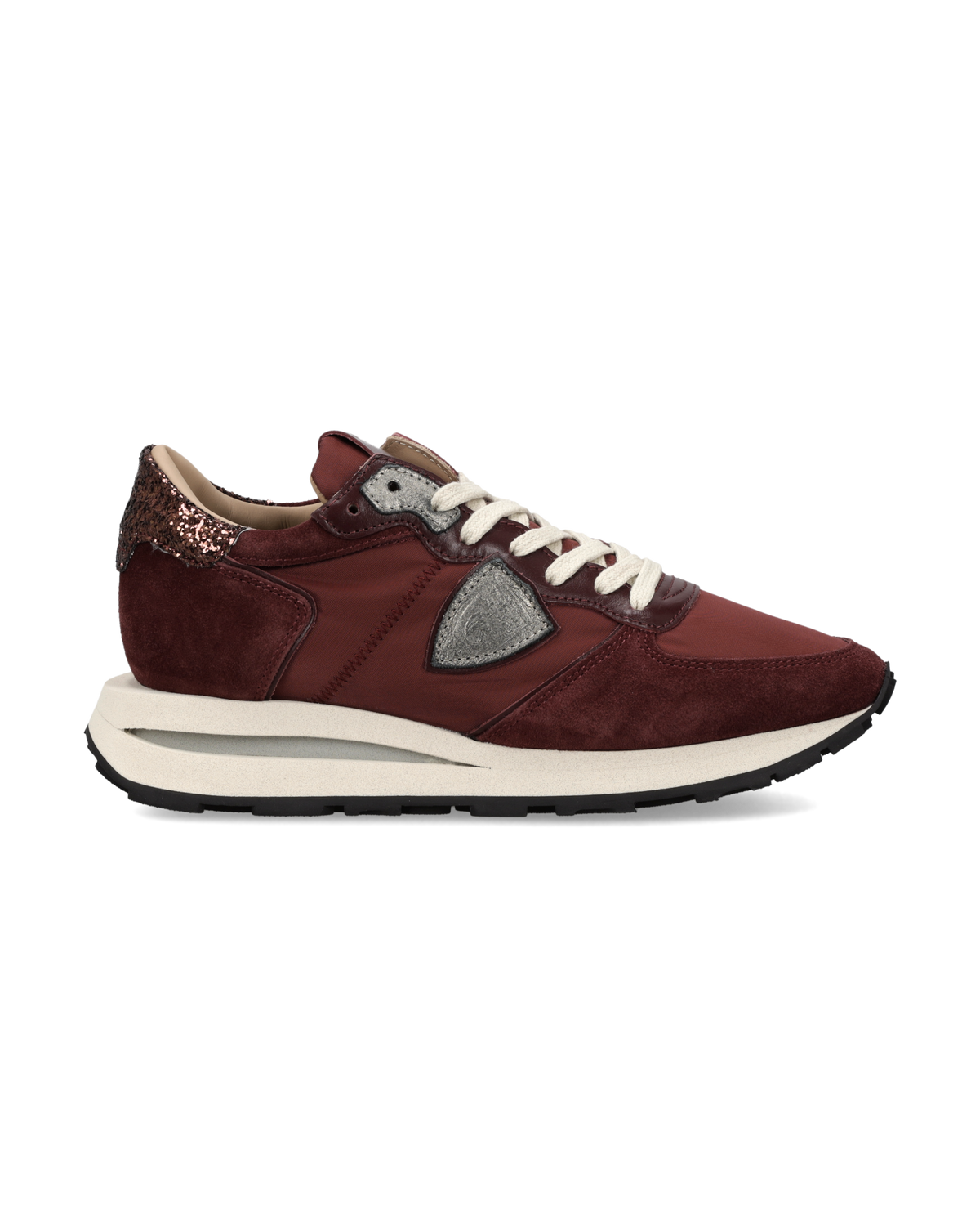 Sneakers Tropez Haute Donna con Spoiler Glitterato, Bordeaux Argento