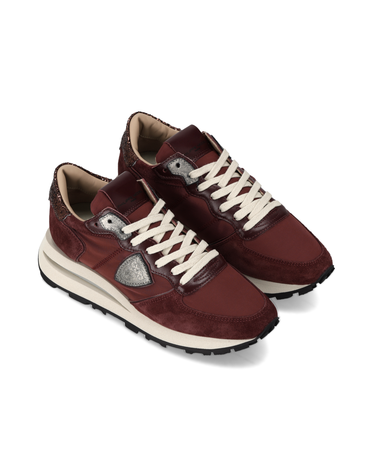 Sneakers Tropez Haute Donna con Spoiler Glitterato, Bordeaux Argento