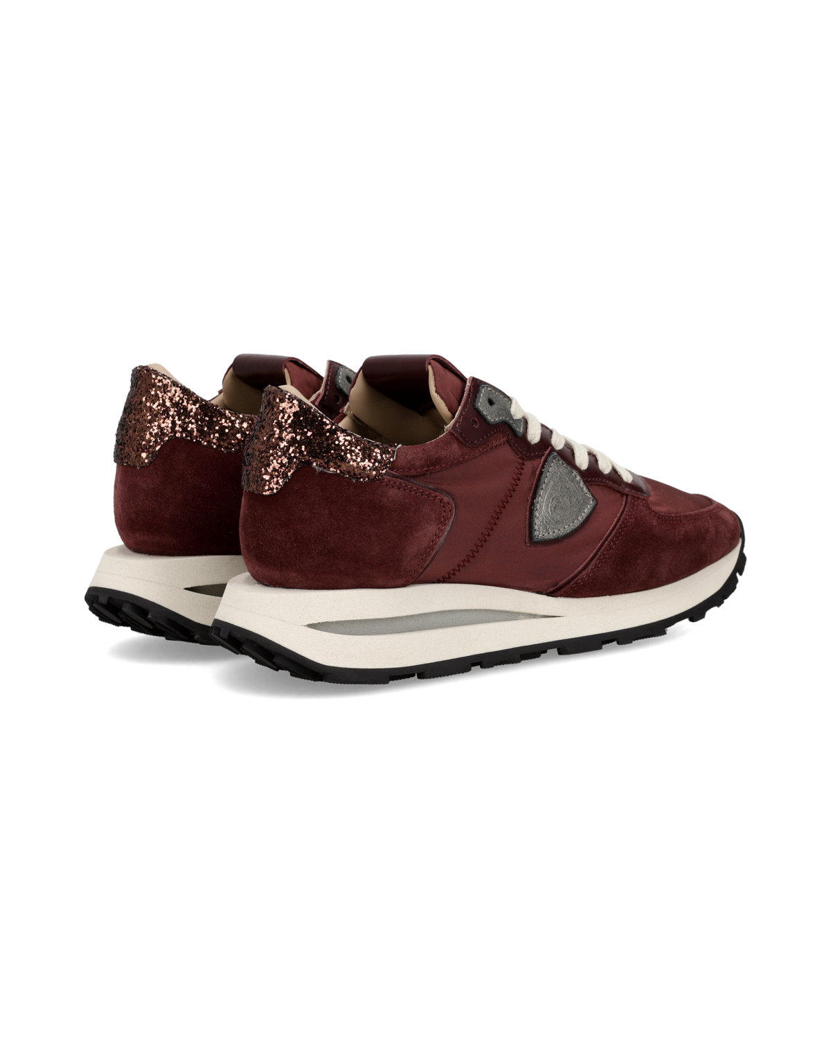 Sneakers Tropez Haute Donna con Spoiler Glitterato, Bordeaux Argento
