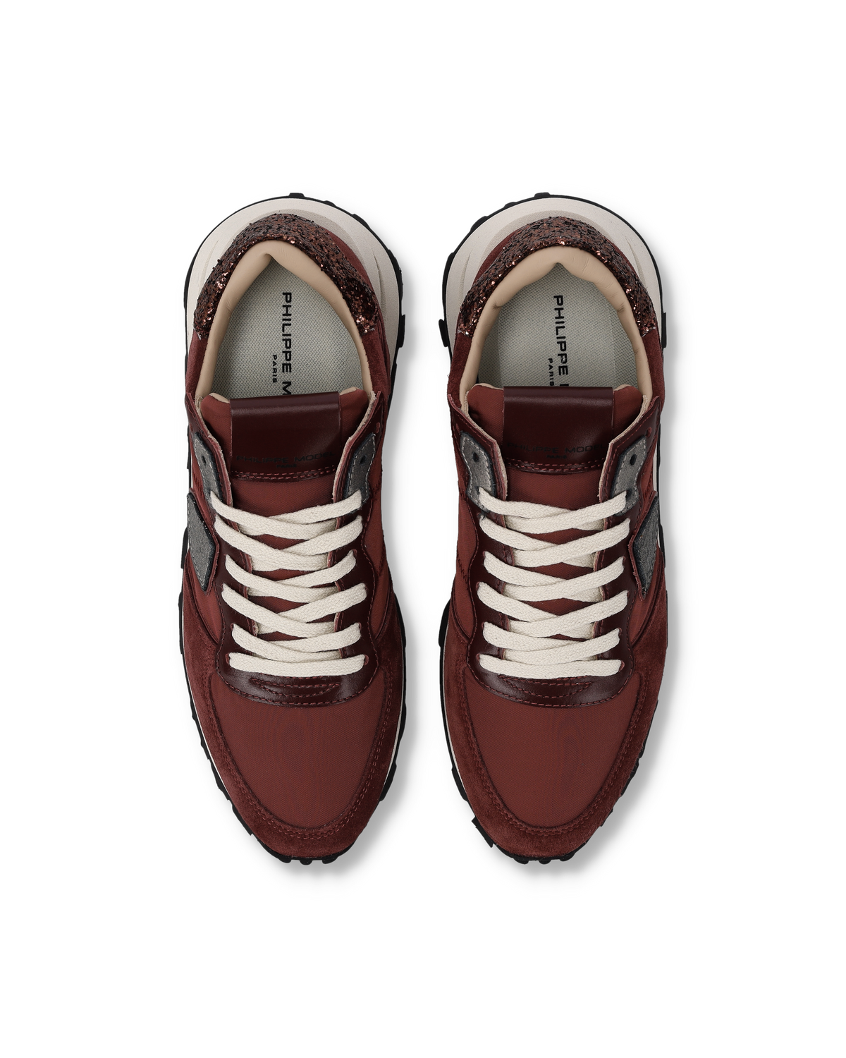 Sneakers Tropez Haute Donna con Spoiler Glitterato, Bordeaux Argento