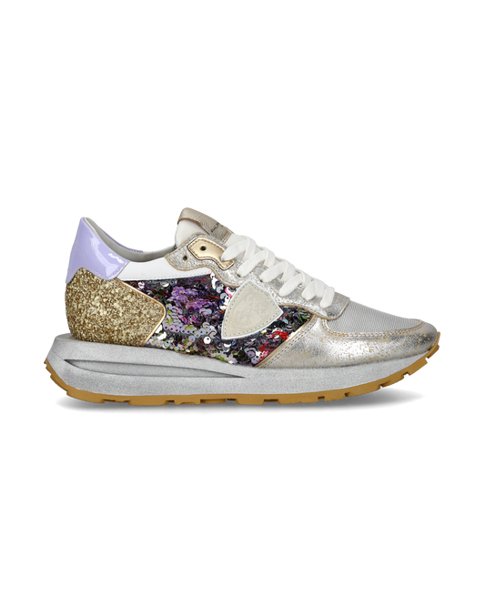 Baskets casual Trpx Haute femme en cuir et détails paillettes, multicolore et violet