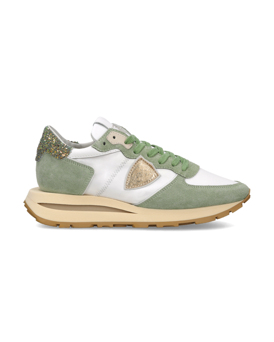 Sneakers Tropez Haute Donna con spoiler glitterato, Bianco Verde