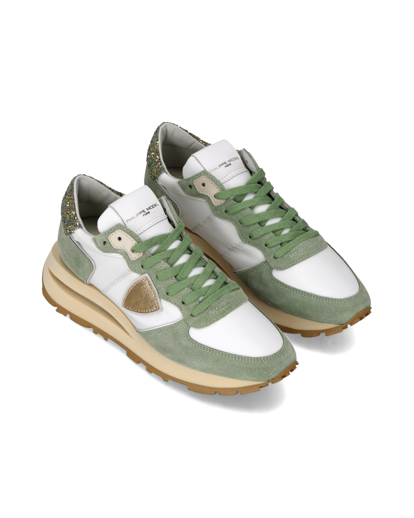 Sneakers Tropez Haute Donna con spoiler glitterato, Bianco Verde