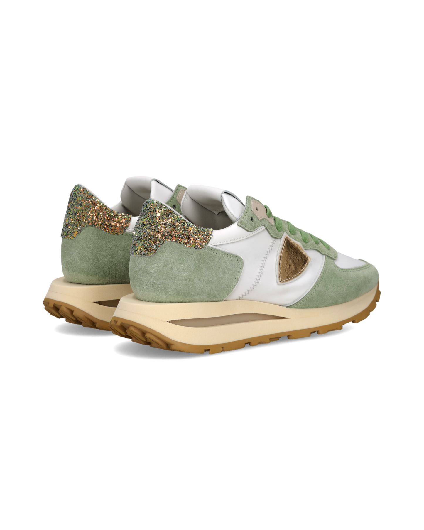 Sneakers Tropez Haute Donna con spoiler glitterato, Bianco Verde