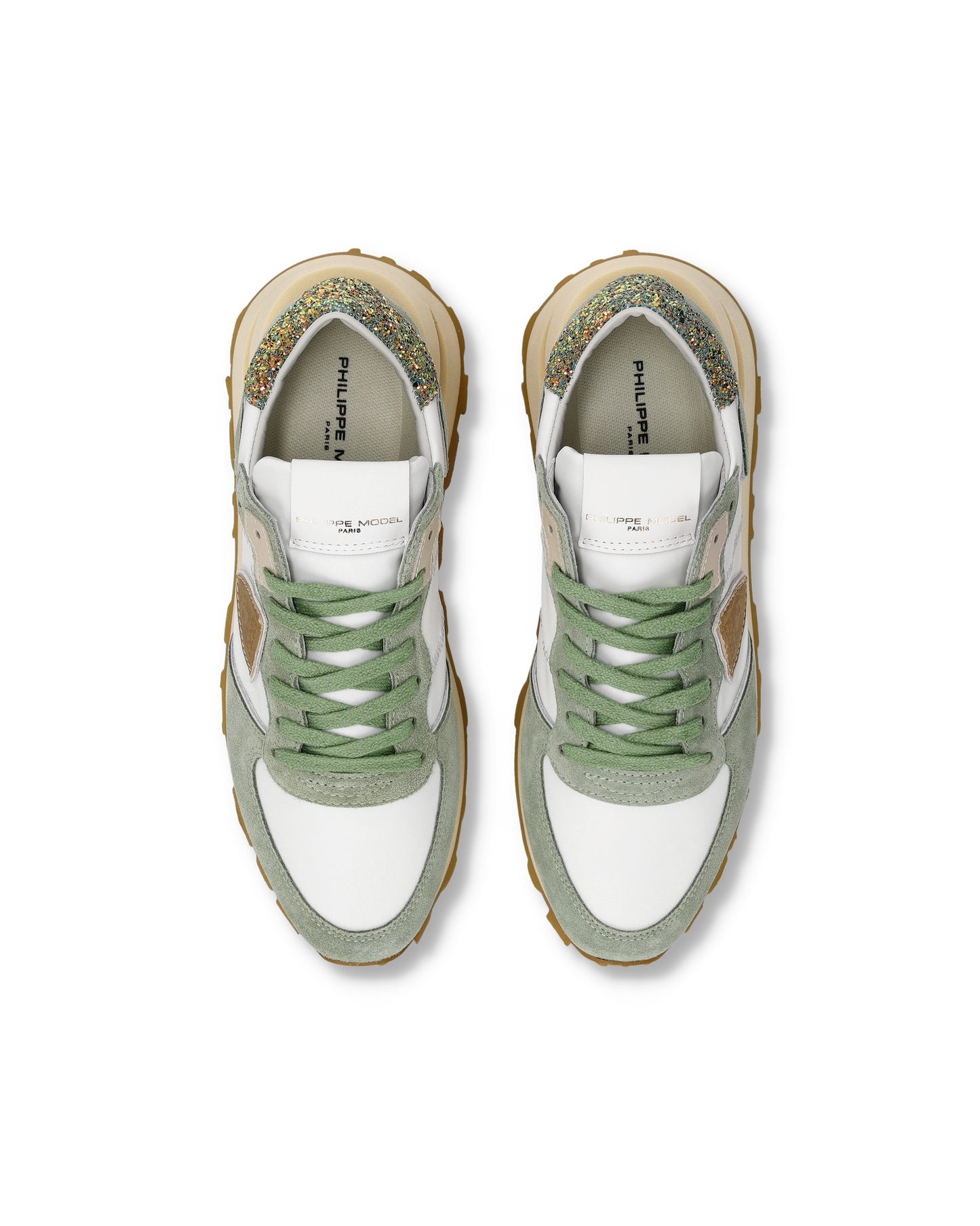 Sneakers Tropez Haute Donna con spoiler glitterato, Bianco Verde