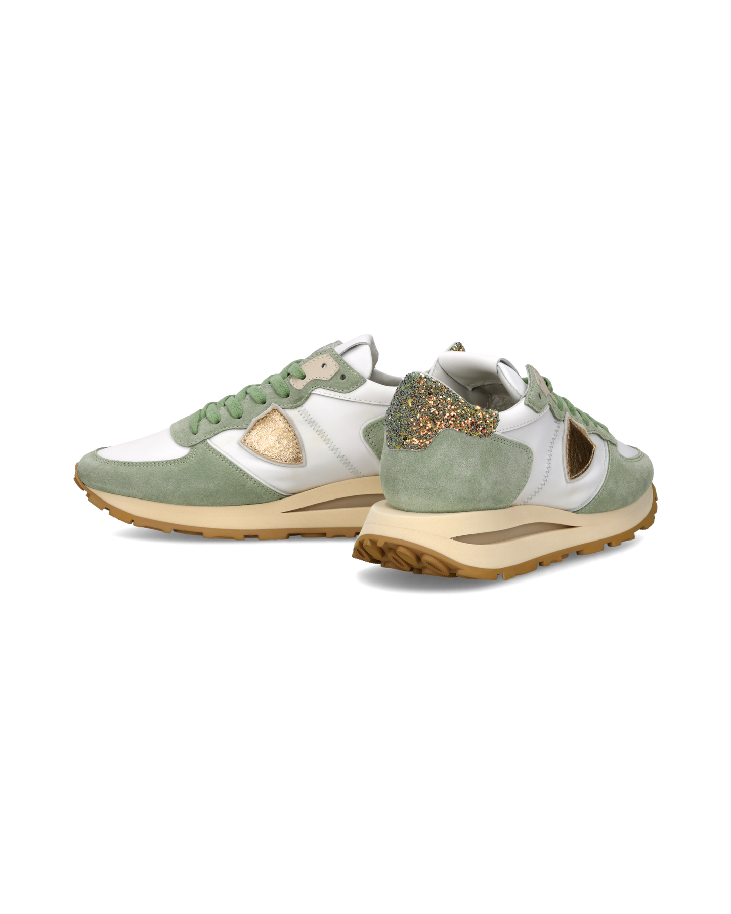 Sneakers Tropez Haute Donna con spoiler glitterato, Bianco Verde