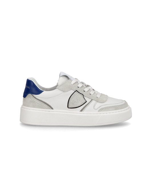 Junior Nice Low-Top Sneakers in Leather, White Blue