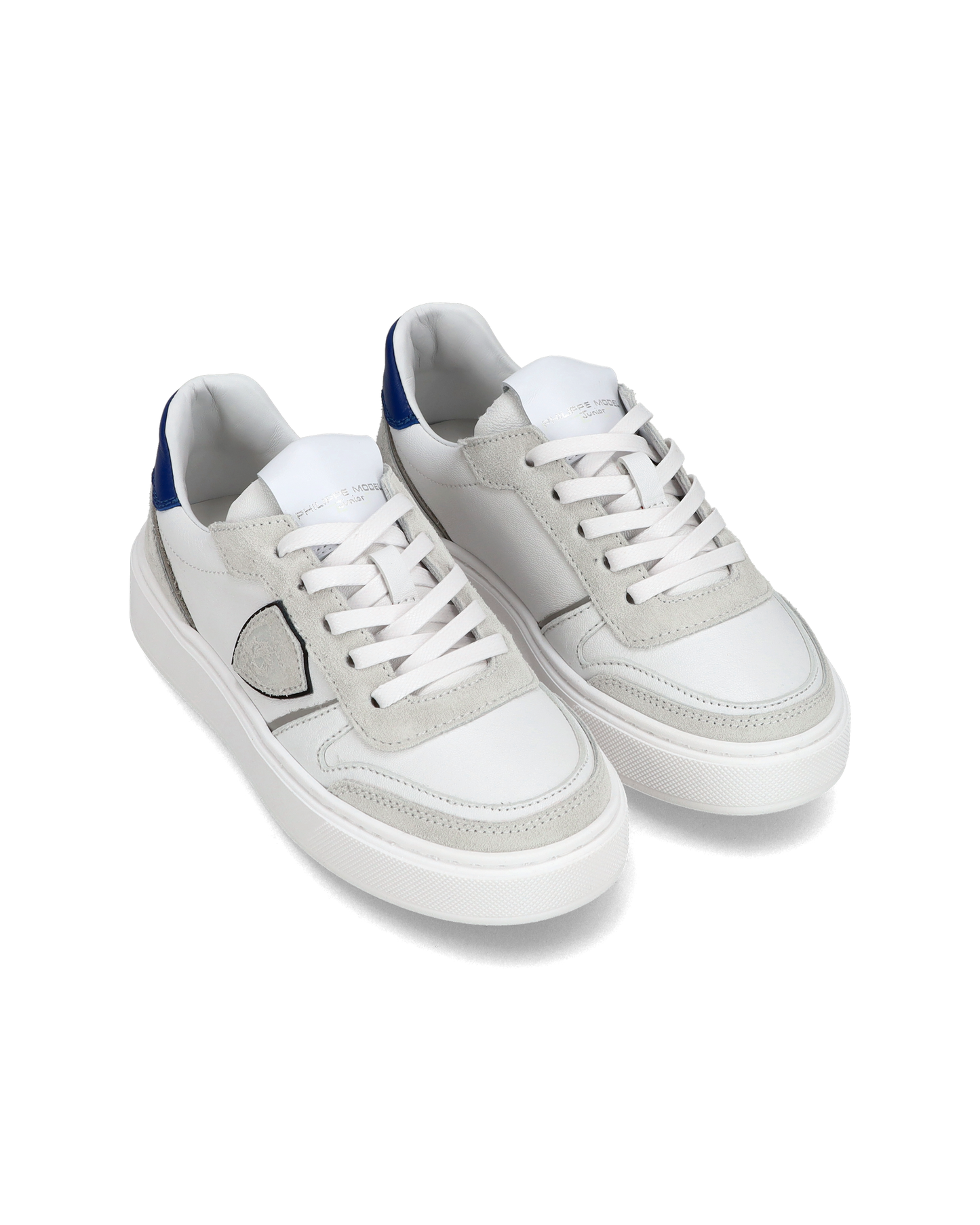 Junior Nice Low-Top Sneakers in Leather, White Blue