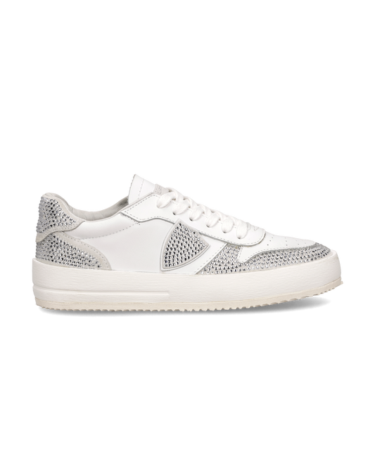 Sneakers Nice donna con strass, Bianco