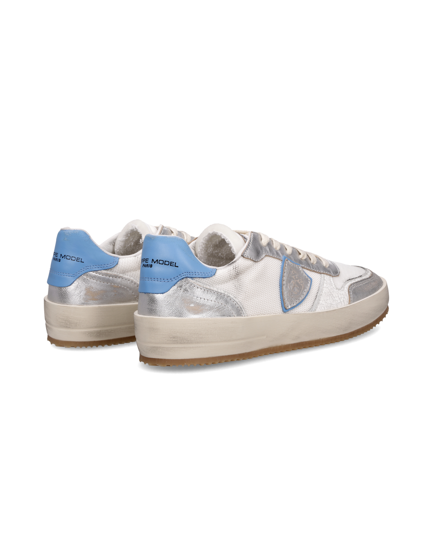 Sneakers Nice uomo in pelle, Bianco Azzurro Argento