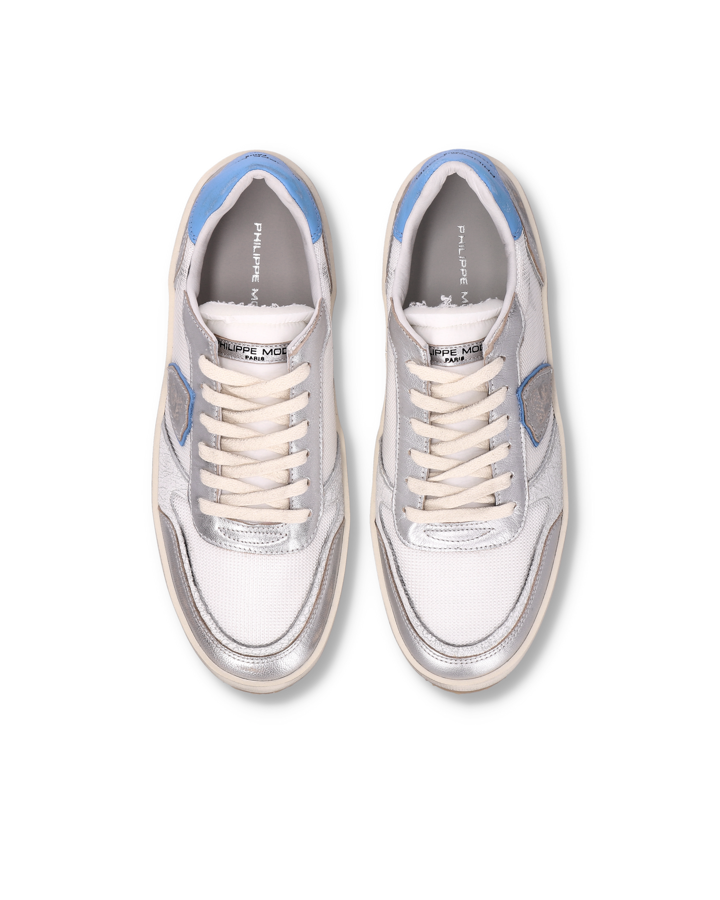 Sneakers Nice uomo in pelle, Bianco Azzurro Argento