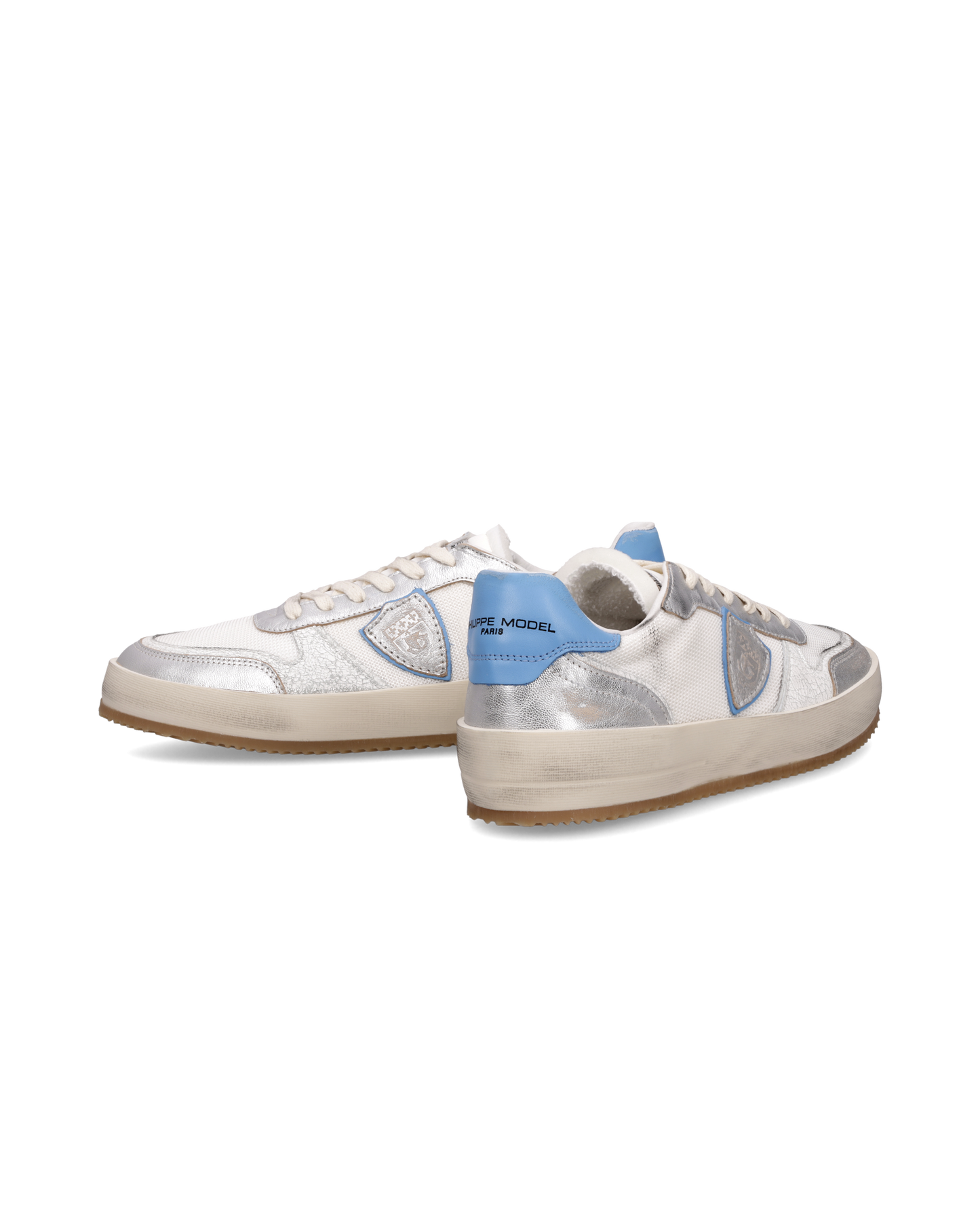 Sneakers Nice uomo in pelle, Bianco Azzurro Argento
