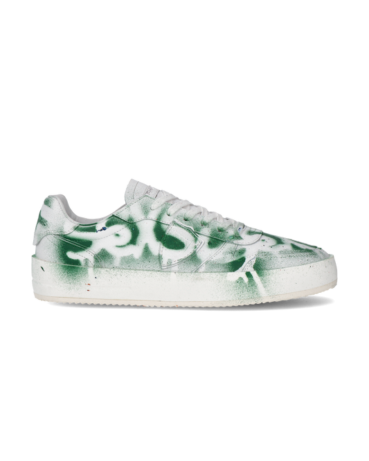 Sneakers Streetwear Nice Men, Leather - Blanc Vert