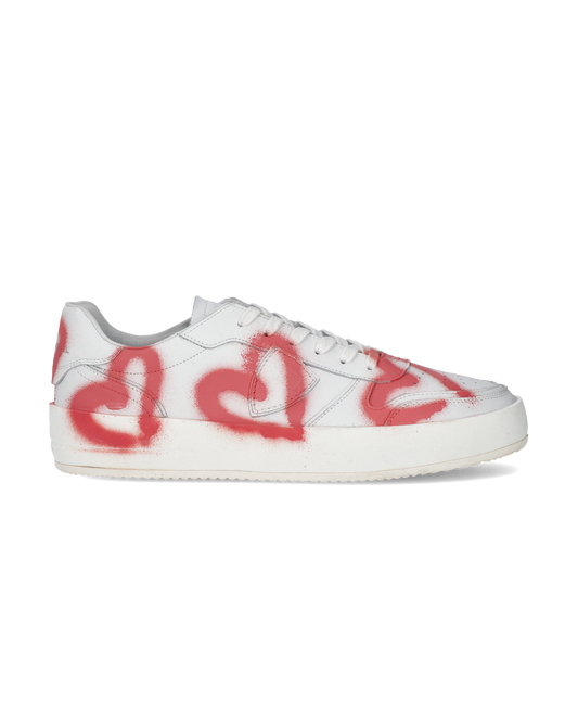 Sneakers Streetwear Nice Men, Leather - Blanc Rose